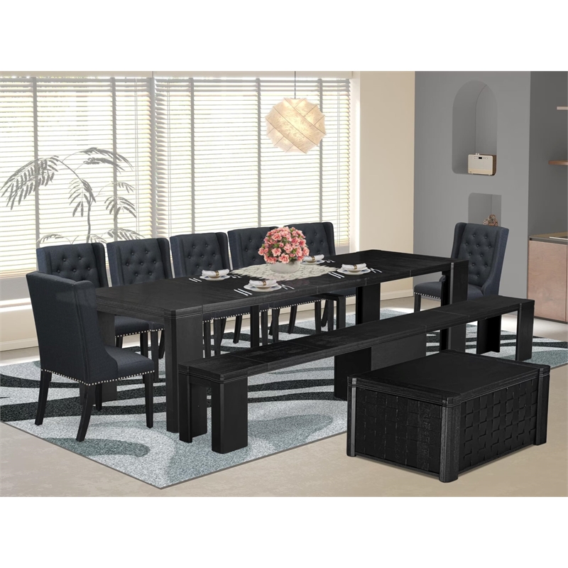 East West Furniture Xtenczar 10 -Piece Dining Room Table Set in Black Finish
