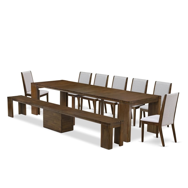 East West Furniture Xtenczar 9-Piece Extendable Dining Set in Walnut Finish