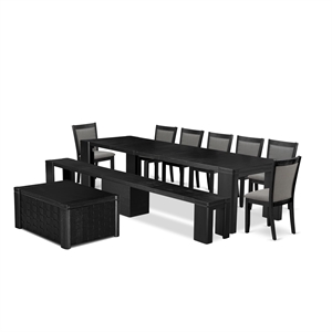 East West Furniture Xtenczar 10 -Piece Dining Room Table Set in Black Finish