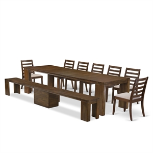 East West Furniture Xtenczar 9-Piece Extendable Dining Set in Walnut Finish