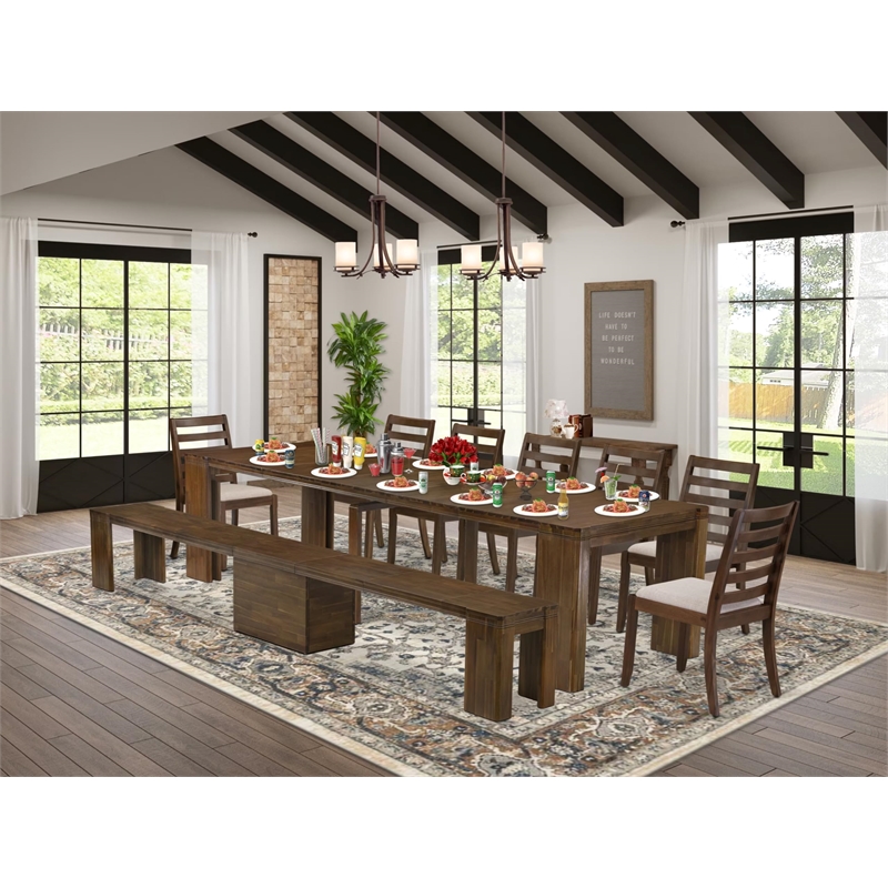 East West Furniture Xtenczar 9-Piece Extendable Dining Set in Walnut Finish