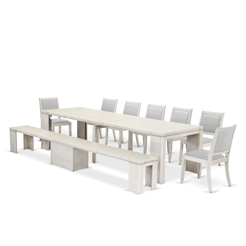 East West Furniture Xtenczar 9-Piece Extendable Dining Set in White Finish