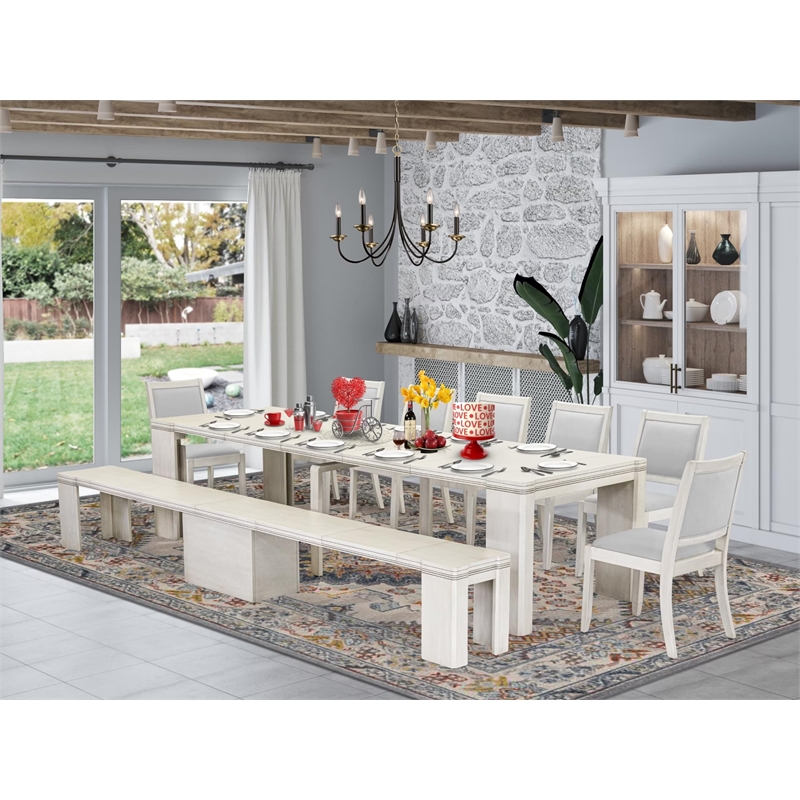 East West Furniture Xtenczar 9-Piece Extendable Dining Set in White Finish