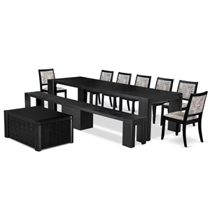 East West Furniture Xtenczar 10 -Piece Dining Room Table Set in Black Finish