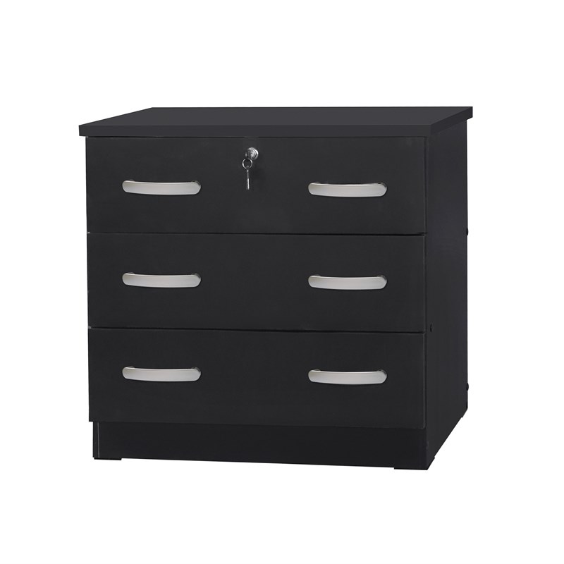 Better Home Products Cindy Wooden 3 Drawer Chest Bedroom Dresser in Black