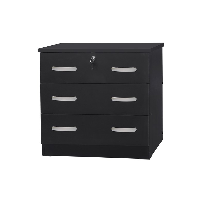 Better Home Products Cindy Wooden 3 Drawer Chest Bedroom Dresser in Black