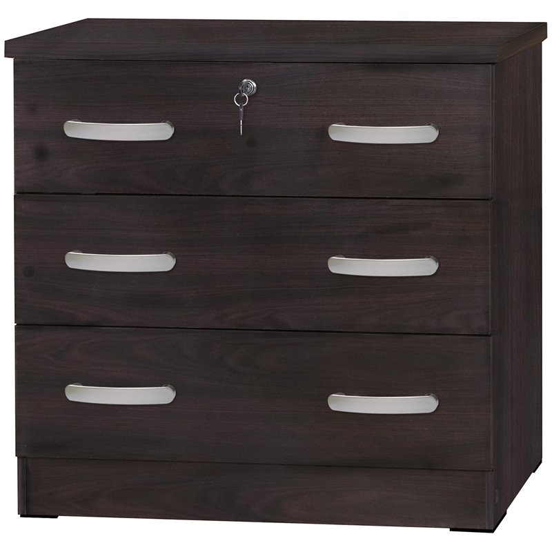 Better Home Products Cindy Wooden 3 Drawer Chest Bedroom Dresser in Tobacco