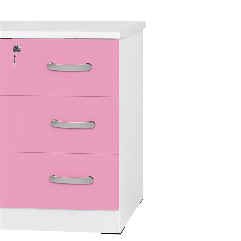 Better Home Products Cindy Wooden 3 Drawer Chest Bedroom Dresser in White & Pink