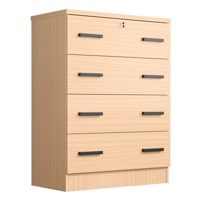 Better Home Products Cindy 4 Drawer Chest Wooden Dresser with Lock Beech (Maple)