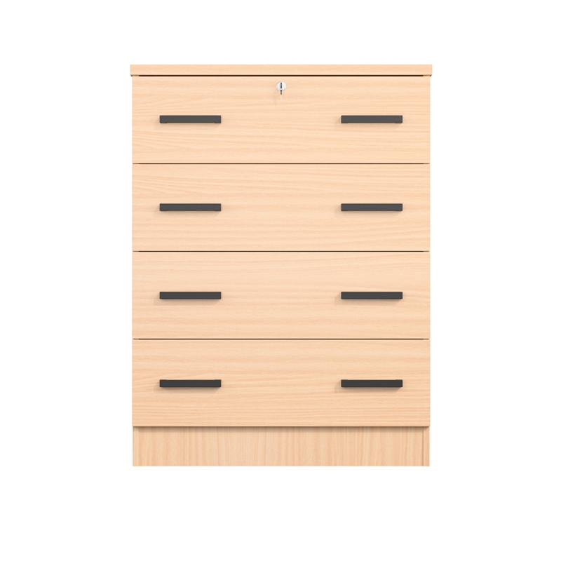 Better Home Products Cindy 4 Drawer Chest Wooden Dresser with Lock Beech (Maple)