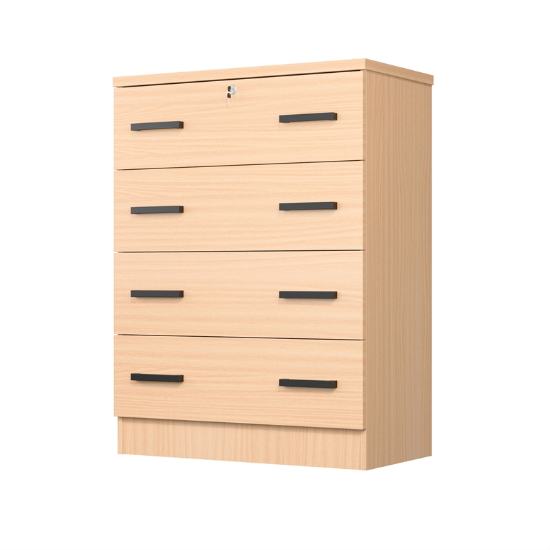 Better Home Products Cindy 4 Drawer Chest Wooden Dresser with Lock Beech (Maple)