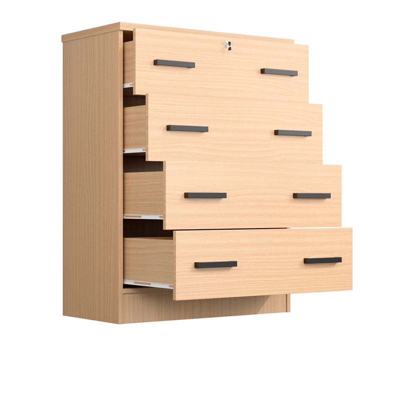 Better Home Products Cindy 4 Drawer Chest Wooden Dresser with Lock Beech (Maple)