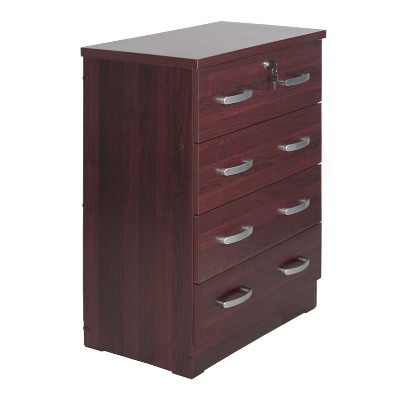 Better Home Products Cindy 4 Drawer Chest Wooden Dresser with Lock in Mahogany