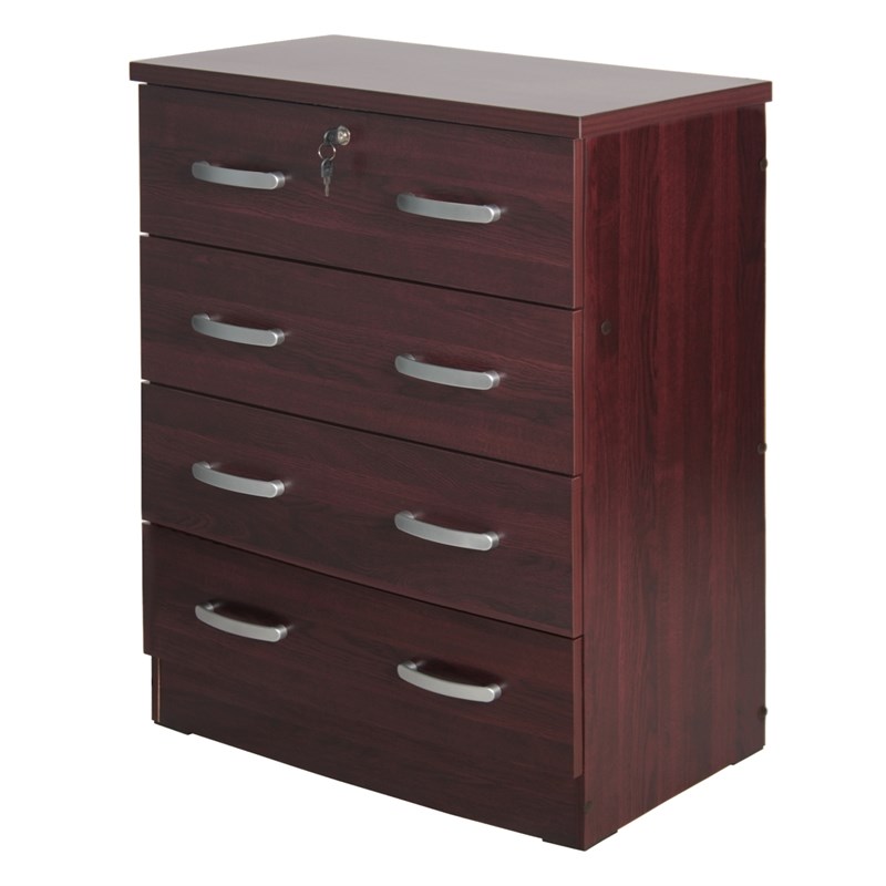 Better Home Products Cindy 4 Drawer Chest Wooden Dresser with Lock in Mahogany