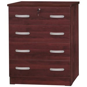 Better Home Products Cindy 4 Drawer Chest Wooden Dresser with Lock in Mahogany