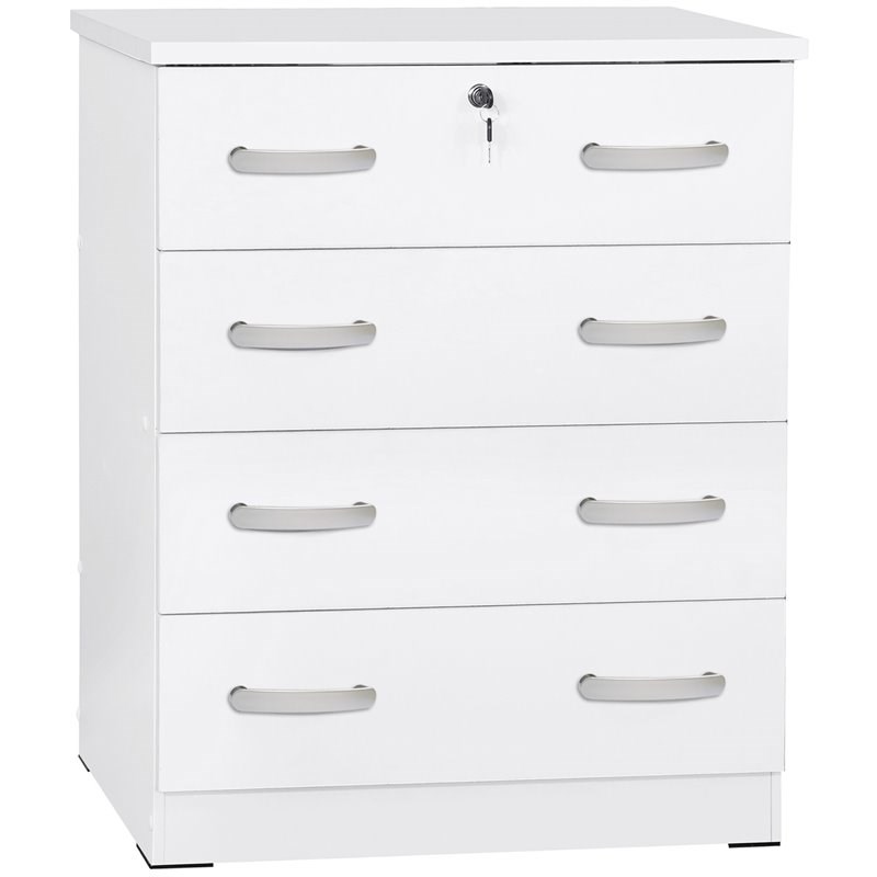 Better Home Products Cindy 4 Drawer Chest Wooden Dresser with Lock in White