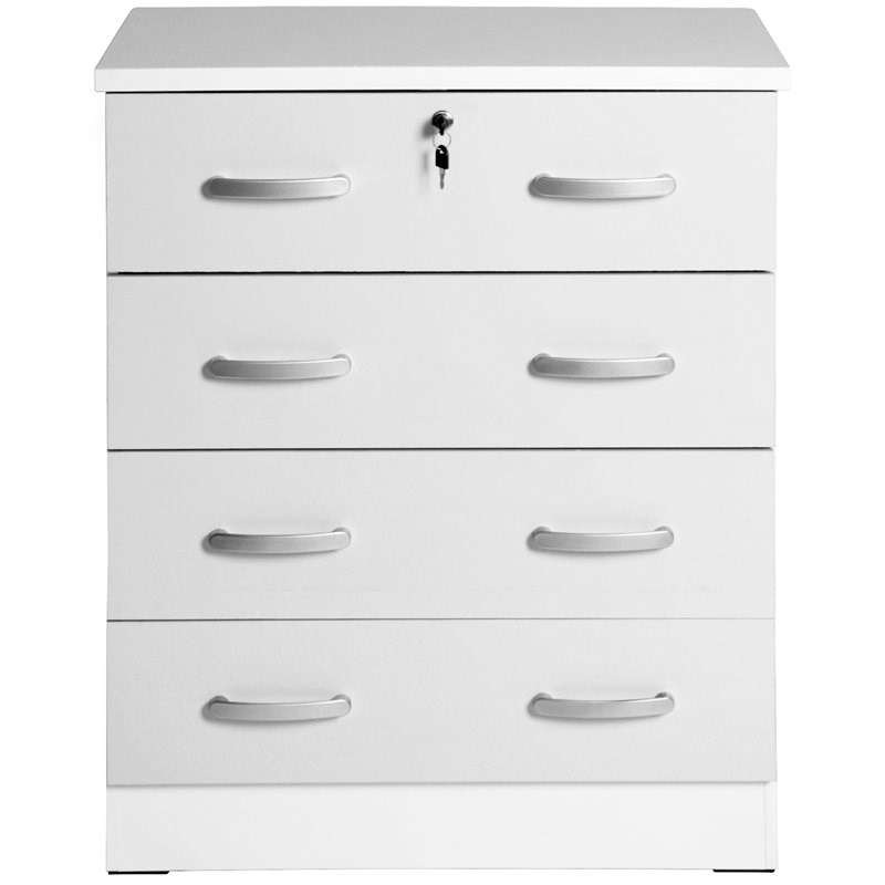Better Home Products Cindy 4 Drawer Chest Wooden Dresser with Lock in White