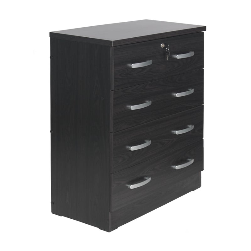 Better Home Products Cindy 4 Drawer Chest Wooden Dresser with Lock in Tobacco