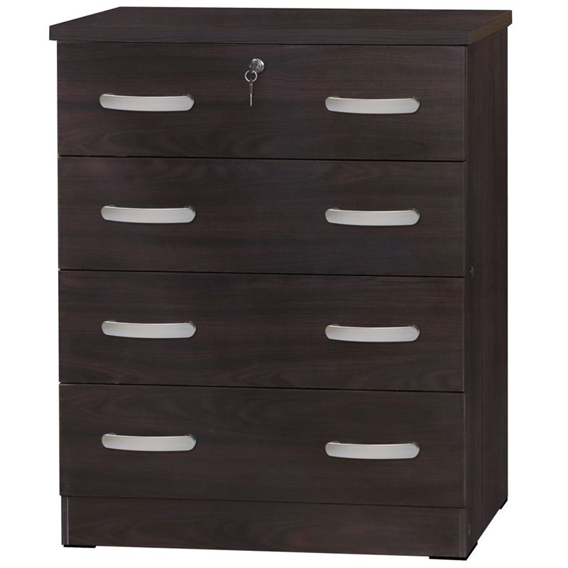 Better Home Products Cindy 4 Drawer Chest Wooden Dresser with Lock in Tobacco