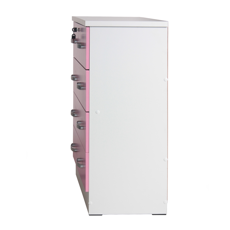 Better Home Products Cindy 4 Drawer Chest Wooden Dresser with Lock White & Pink