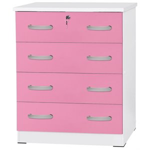 Better Home Products Cindy 4 Drawer Chest Wooden Dresser with Lock White & Pink