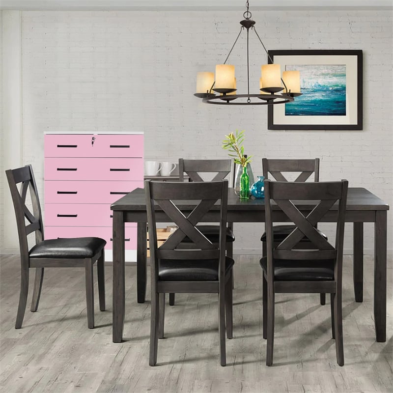 Better Home Products Cindy 5 Drawer Chest Wooden Dresser with Lock in Pink