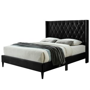 better home products amelia velvet tufted platform bed in black