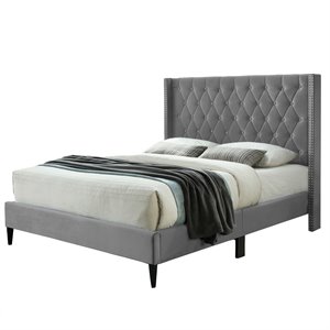 better home products amelia velvet tufted platform bed in gray