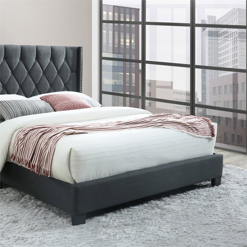 Better Home Products Amelia 62 x 86 Fabric Tufted Queen Platform Bed in Charcoal