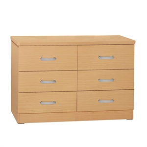 Better Home Products Megan Wooden 6 Drawer Double Dresser in Beech