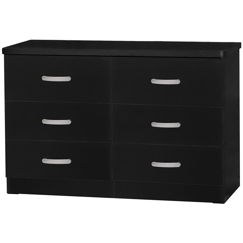 Better Home Products Megan Wooden 6 Drawer Double Dresser in Black