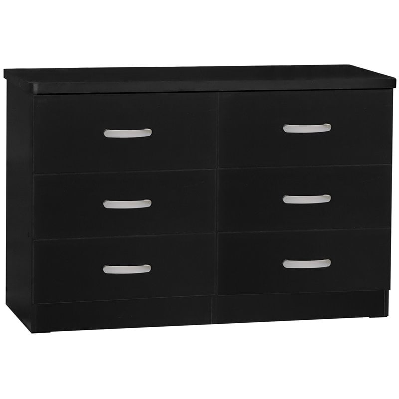 Better Home Products Megan Wooden 6 Drawer Double Dresser in Black