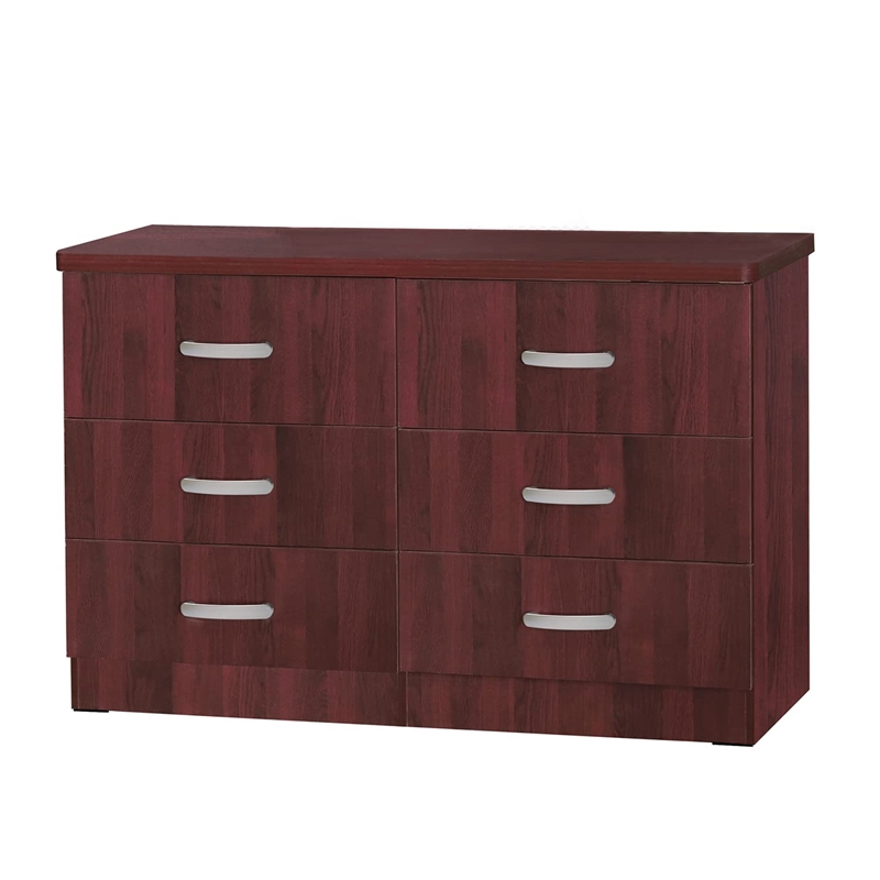 Better Home Products Megan Wooden 6 Drawer Double Dresser in Mahogany