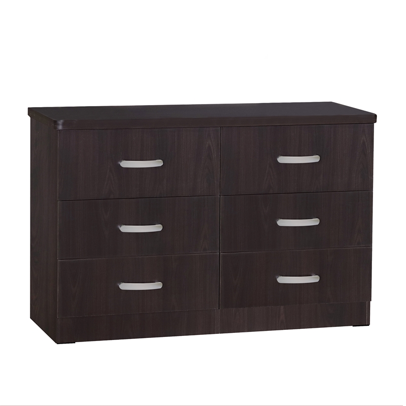 Better Home Products Megan Wooden 6 Drawer Double Dresser in Tobacco