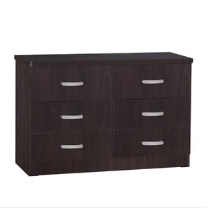 Better Home Products Megan Wooden 6 Drawer Double Dresser in Tobacco