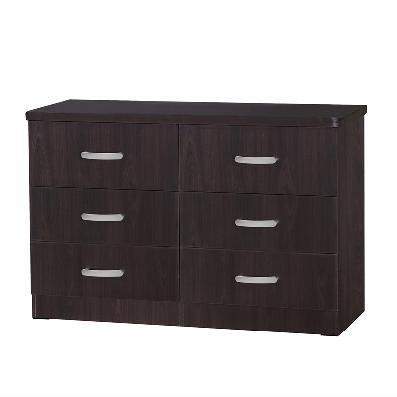 Better Home Products Megan Wooden 6 Drawer Double Dresser in Tobacco