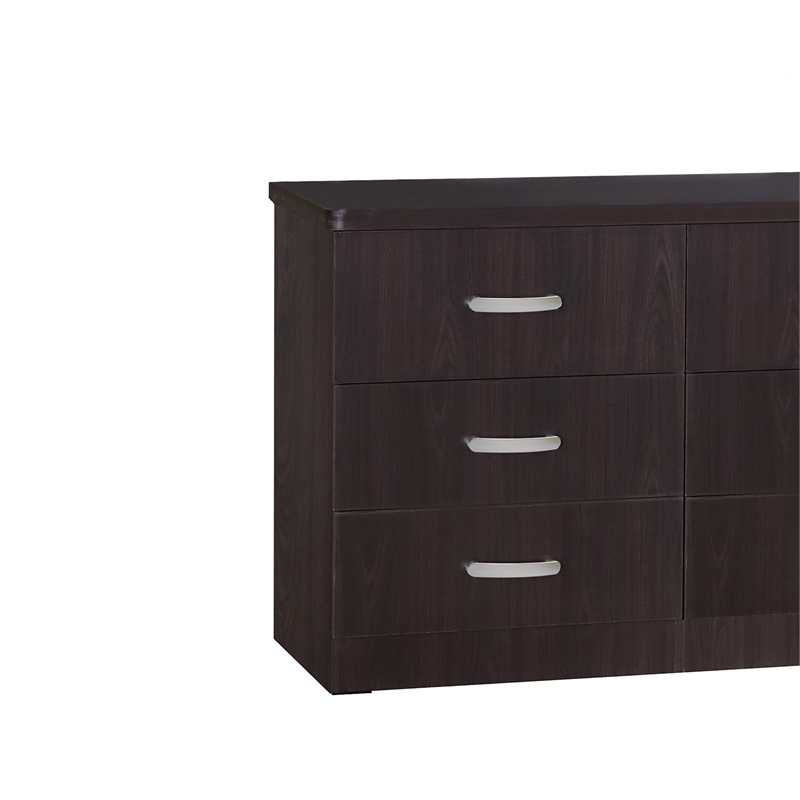Better Home Products Megan Wooden 6 Drawer Double Dresser in Tobacco