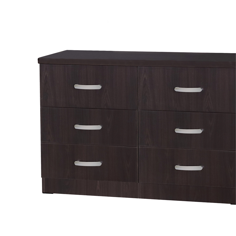 Better Home Products Megan Wooden 6 Drawer Double Dresser in Tobacco
