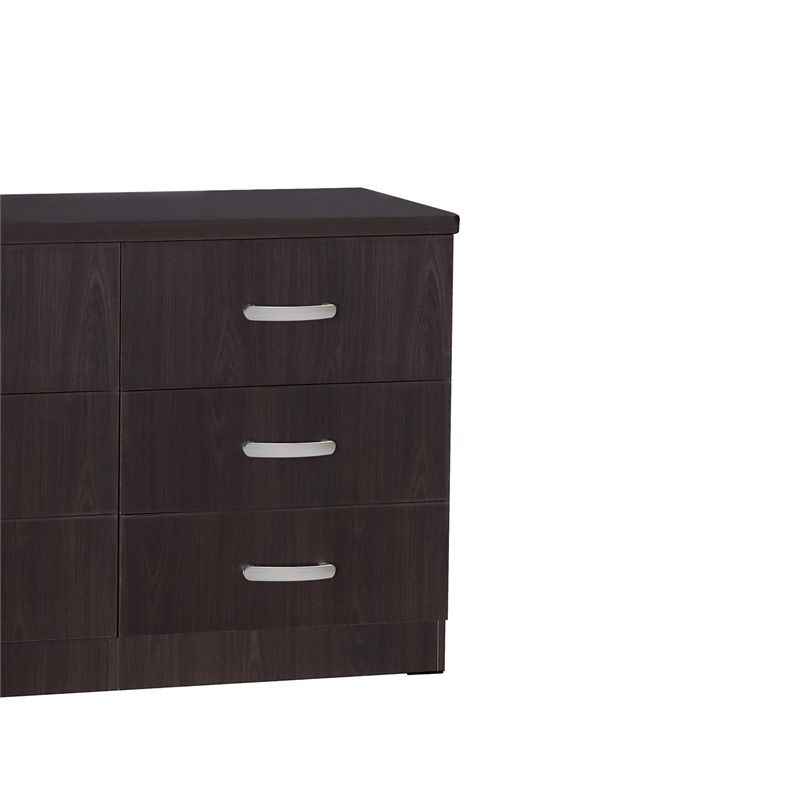 Better Home Products Megan Wooden 6 Drawer Double Dresser in Tobacco