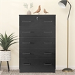 Better Home Products Olivia Wooden Tall 5 Drawer Chest Bedroom Dresser in Black
