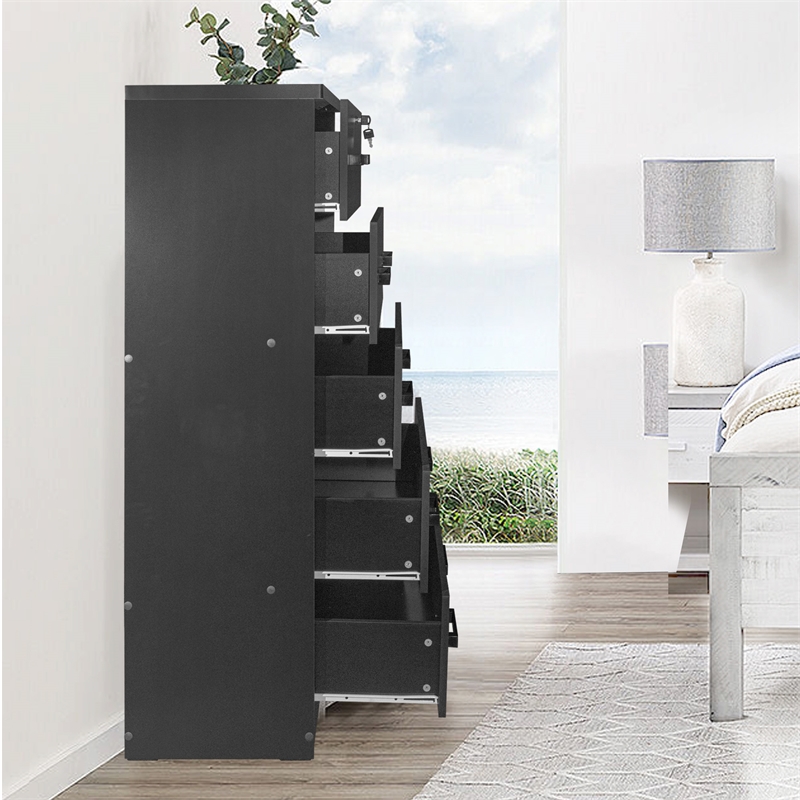 Better Home Products Olivia Wooden Tall 5 Drawer Chest Bedroom Dresser in Black