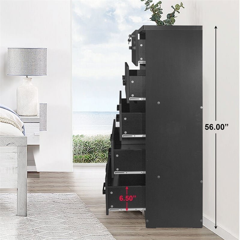 Better Home Products Olivia Wooden Tall 5 Drawer Chest Bedroom Dresser in Black