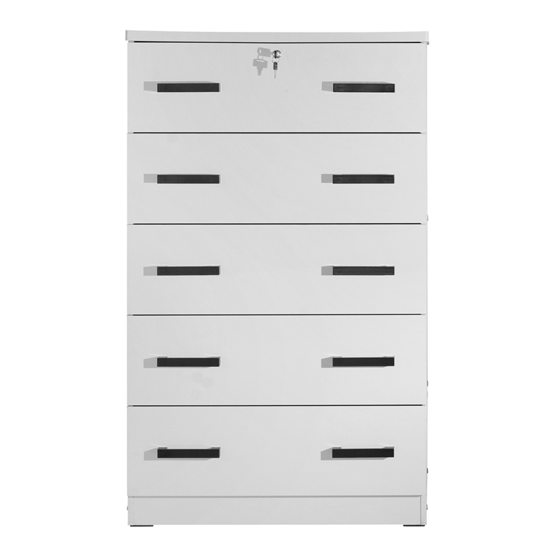 Better Home Products Olivia Wooden Tall 5 Drawer Chest Bedroom Dresser in White