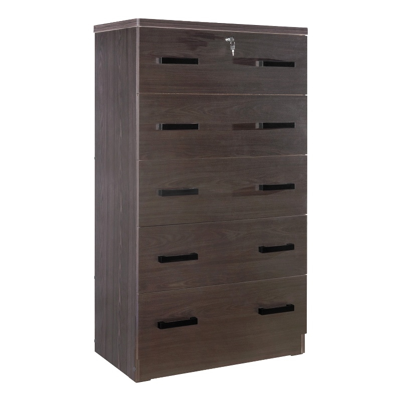 Better Home Products Olivia Wooden Tall 5 Drawer Chest Bedroom Dresser Tobacco