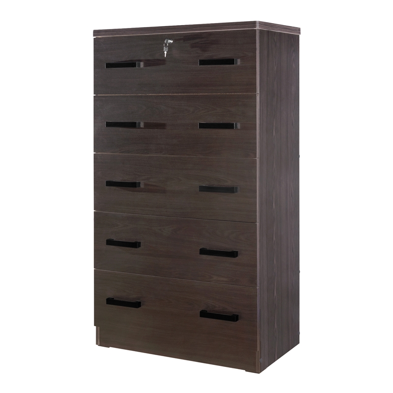 Better Home Products Olivia Wooden Tall 5 Drawer Chest Bedroom Dresser Tobacco