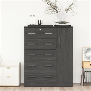 Better Home Products JCF Sofie 5 Drawer Wooden Tall Chest Wardrobe in Black