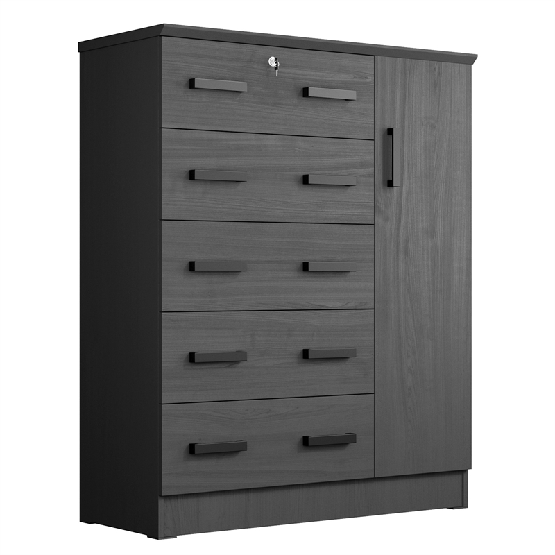 Better Home Products JCF Sofie 5 Drawer Wooden Tall Chest Wardrobe in Black
