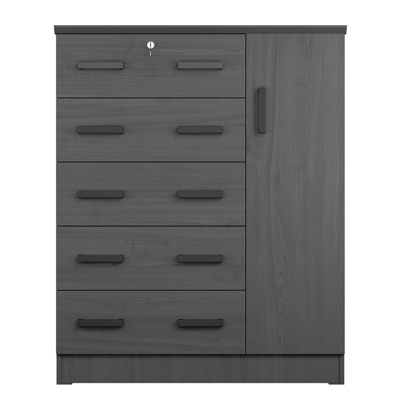 Better Home Products JCF Sofie 5 Drawer Wooden Tall Chest Wardrobe in Black