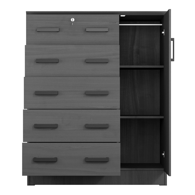 Better Home Products JCF Sofie 5 Drawer Wooden Tall Chest Wardrobe in Black