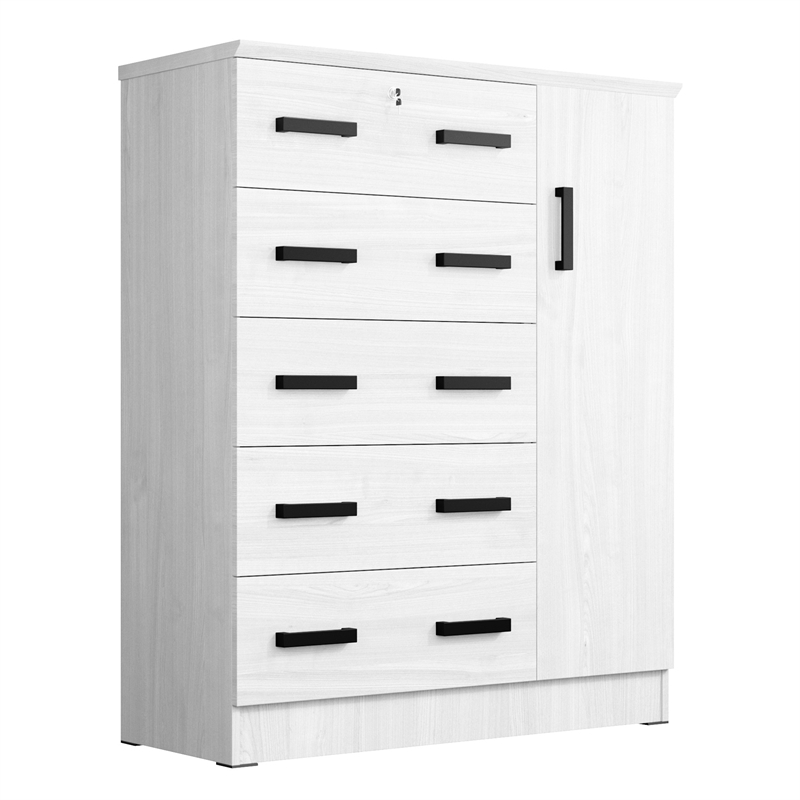 Better Home Products JCF Sofie 5 Drawer Wooden Tall Chest Wardrobe in White